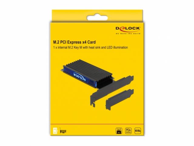 Delock PCI Express x4 Card to 1 x internal NVMe M.2 Key M with heat sink and RGB LED illumination - Low Profile Form Factor 