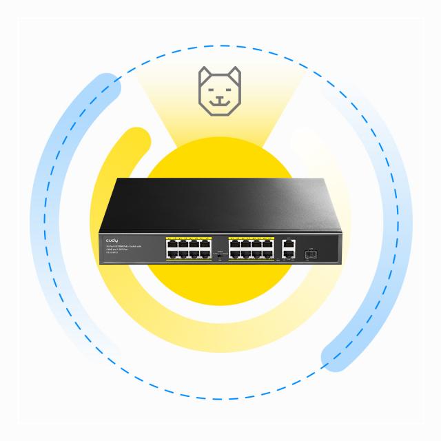 Суич Cudy FS1018PS1, 16 x 10/100 PoE+ Switch 190W, 2 x Gigabit порта, 1 x SFP Slot 