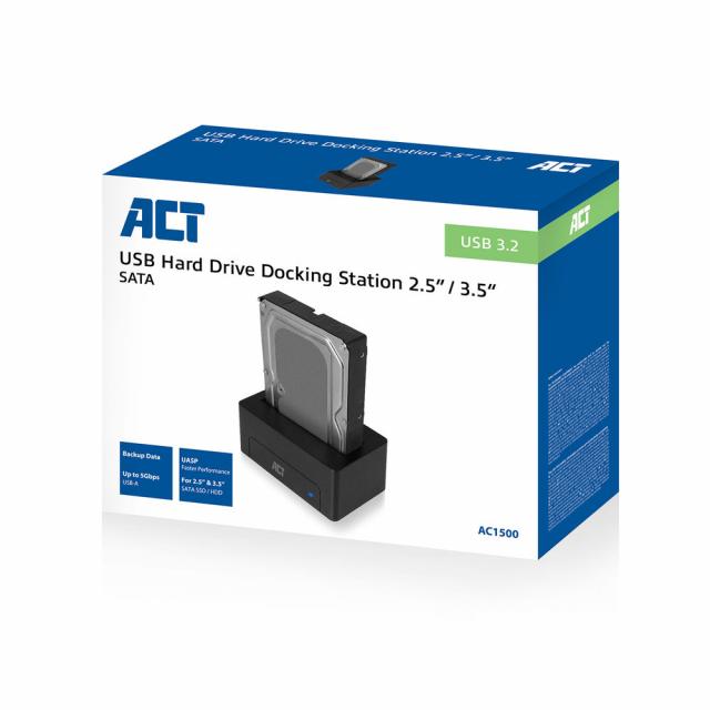 Докинг станция ACT AC1500, USB 3.1 Gen1, За 3.5"/2.5" SATA HDD/SSD 