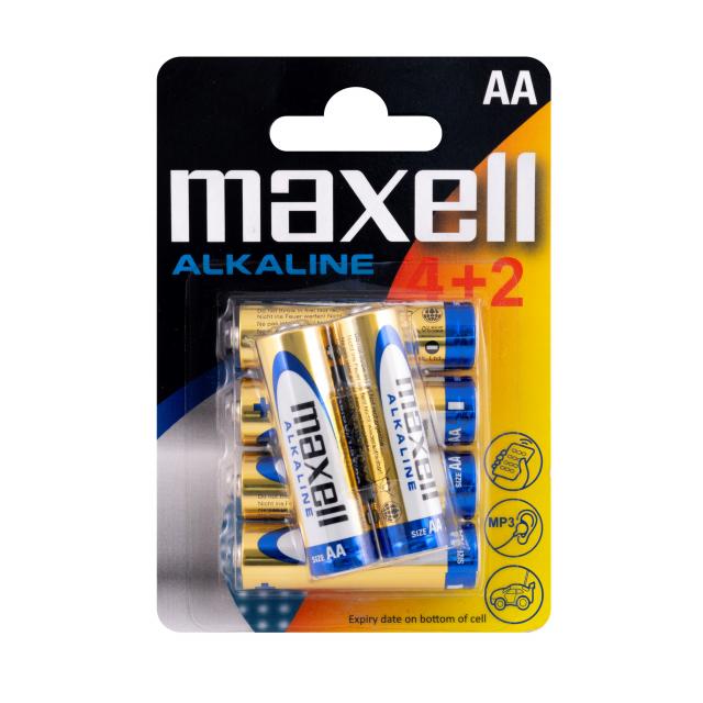 Алкална батерия MAXELL AA, LR-6, 4+2 бр. в опаковка, 1.5V 