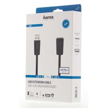 Удължителен кабел HAMA, USB-A женско - USB-A мъжко, 5 м, екраниран, черен 