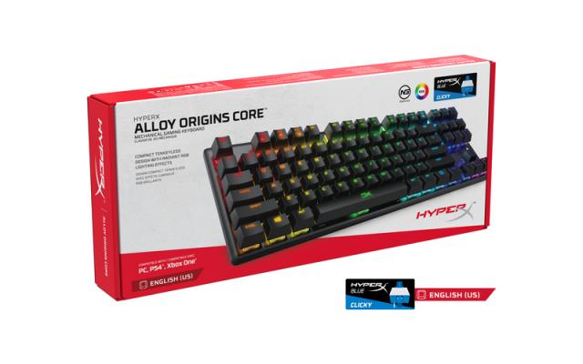 Геймърскa механична клавиатура HyperX Alloy Origins Core, HyperX сини суичове, Черен 