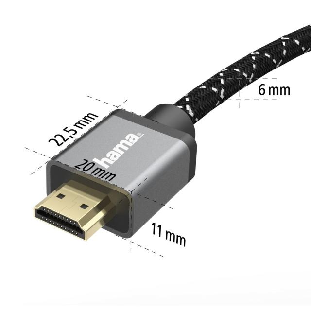 Кабел HAMA Ultra HD, HDMI мъжко - HDMI мъжко, 8K, 48GB/s, Метал, 1 м, Позл. конектори, Черен 