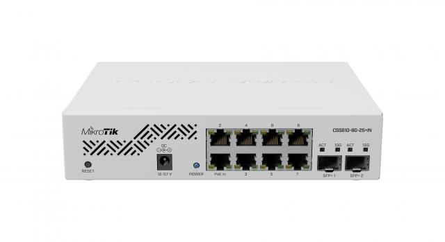 Суич MikroTik CSS610-8G-2S+IN, 8 x Gigabit Ethernet ports, 2 x SFP, PoE in 