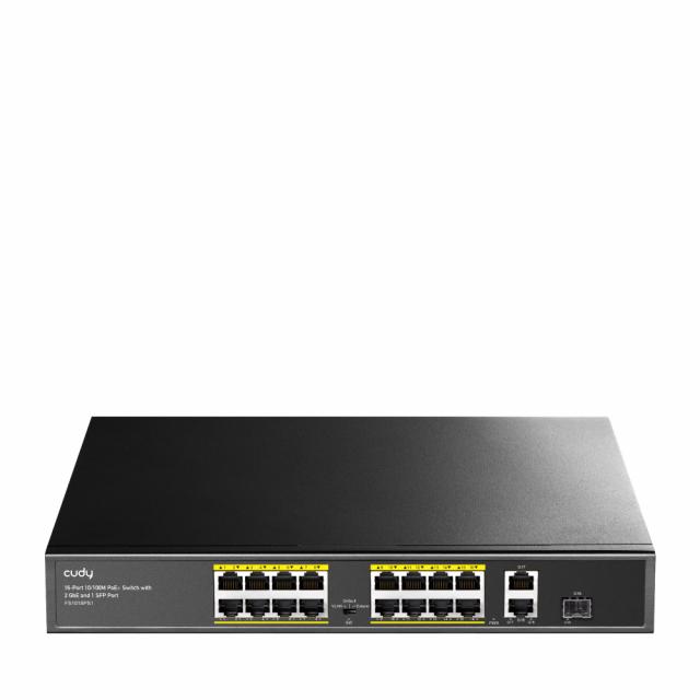 Суич Cudy FS1018PS1, 16 x 10/100 PoE+ Switch 190W, 2 x Gigabit порта, 1 x SFP Slot 