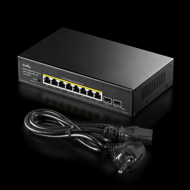 Суич Cudy GS1008PS2, L2, 8 x Gigabit Ethernet PoE ports, 2 x SFP, 128MB RAM 