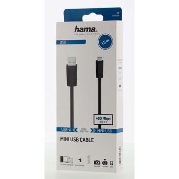 Кабел HAMA USB-A мъжко - USB-B mini мъжко, 1.5 м 