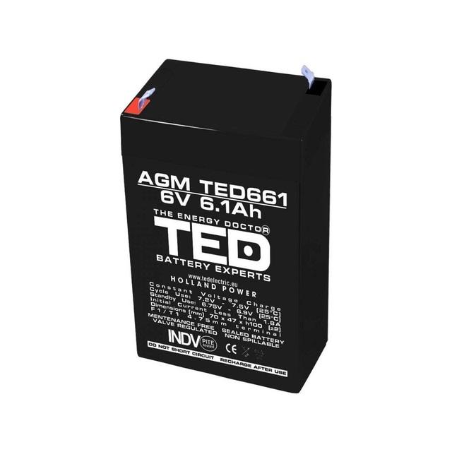 Lead Battery TED ELECTRIC, 6V, 6.1Ah, 70/ 47/ 100 mm, AGM 