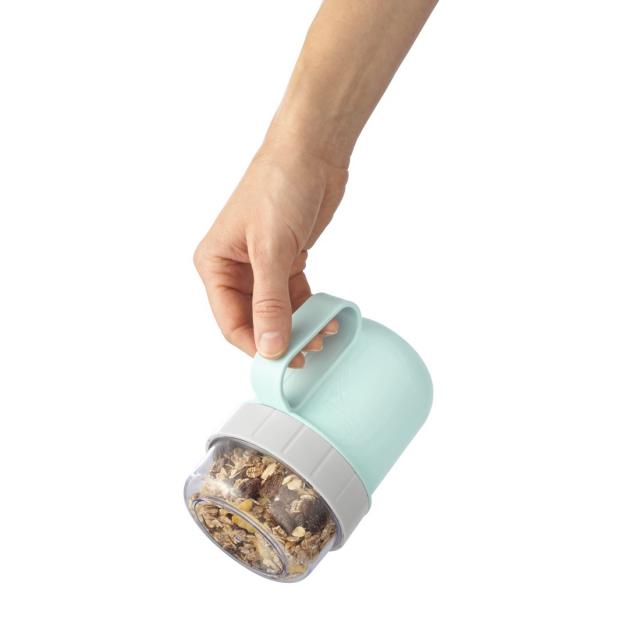 Xavax Cereal Mug To Go, with Topper, 2 Compartments, 500 + 200 ml, pastel blue/grey 