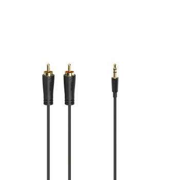 Аудио кабел HAMA, 3.5 mm жак мъжко - 2 x Чинч мъжко, 3.0м, Essential, Черен