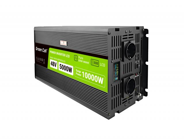 Инвертор GREEN CELL, 48/220V,  DC/AC, 5000W/10000W,INVGCP5000LCD  LCD чиста синусоида 
