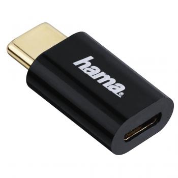 Адаптер HAMA, Micro USB женско - USB-C мъжко, 480 Mbit/s,Черен