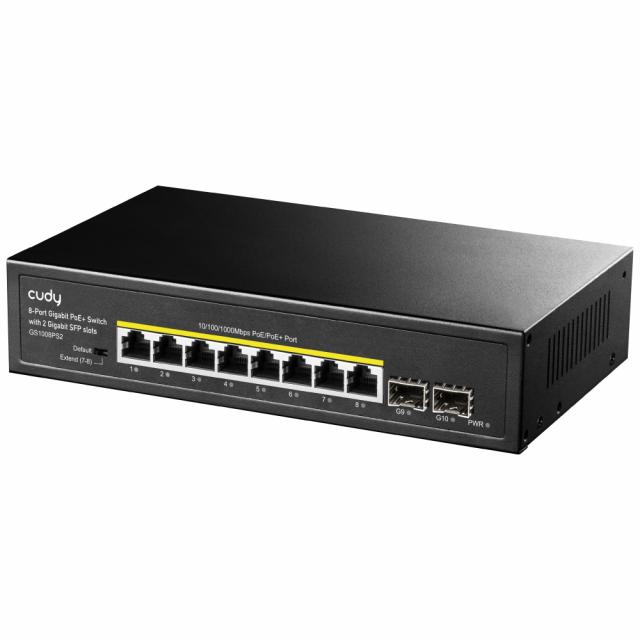 Switch 8 port Cudy GS1008PS2, L2, 8 x Gigabit Ethernet PoE ports, 2 x SFP, 128MB RAM 