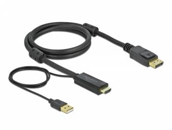 Кабел Delock HDMI мъжко - DisplayPort USB мъжко, 4K 30 Hz, 1 м, Черен