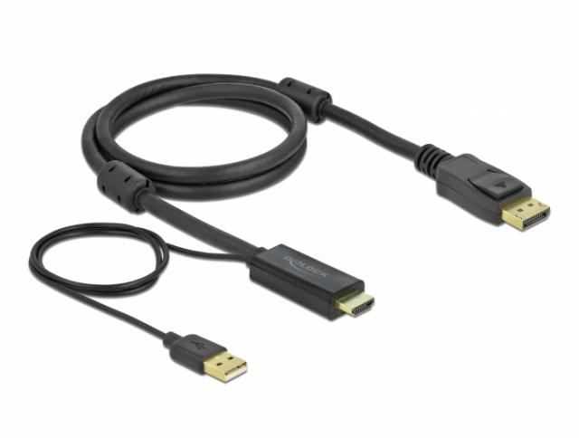 Кабел Delock HDMI мъжко - DisplayPort USB мъжко, 4K 30 Hz, 1 м, Черен 