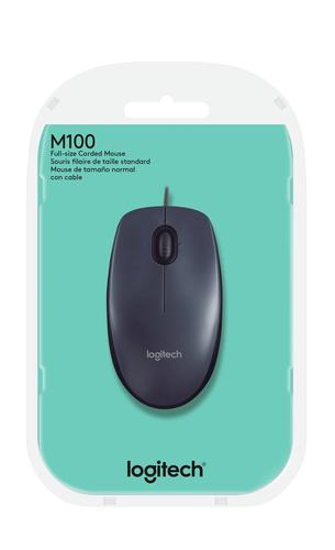 Wired optical mouse LOGITECH M100, USB, Gray 
