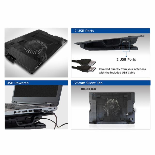 Laptop cooling stand, up to 17", adjustable height (5 positions), 2-port hub 