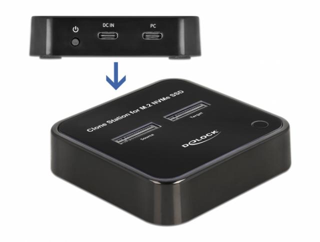 Delock M.2 Docking Station for 2 x M.2 NVMe PCIe SSD with Clone function 