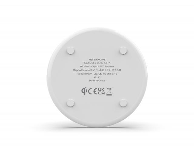 Безжично зарядно устройство RAPOO XC105, Qi, 5W/7.5W/10W, Бял 