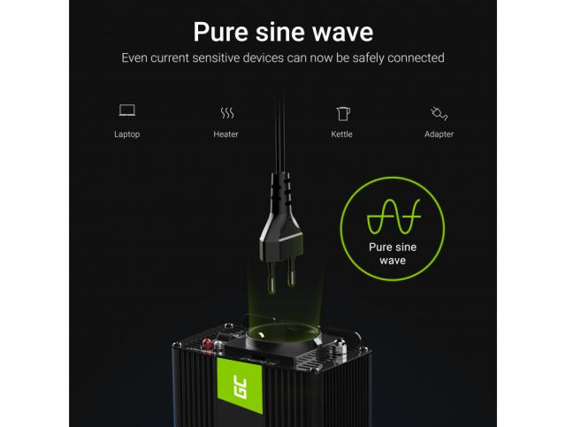 Инвертор GREEN CELL, 12V, 300W/600W, Pure Sine Wave 