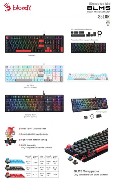 Gaming Keyboard A4tech Bloody S510R, Red Switch 