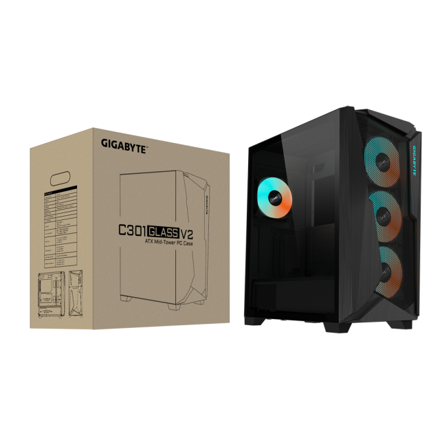 Кутия Gigabyte C301 Black V2, TG, Mid-Tower 