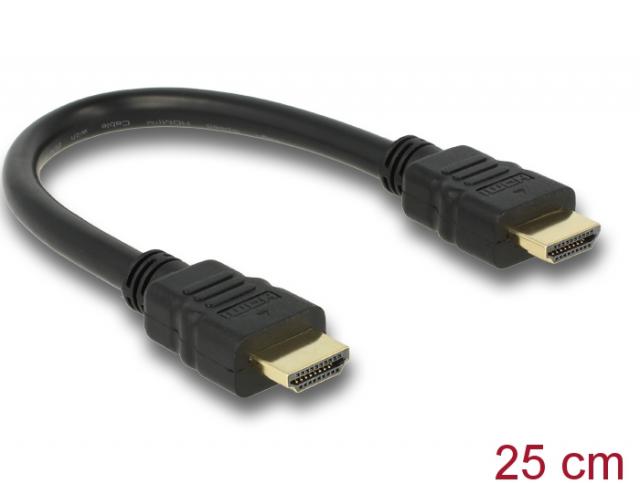 Кабел Delock High Speed, HDMI мъжко - HDMI A мъжко, 4K, 0.25 m, Ethernet 