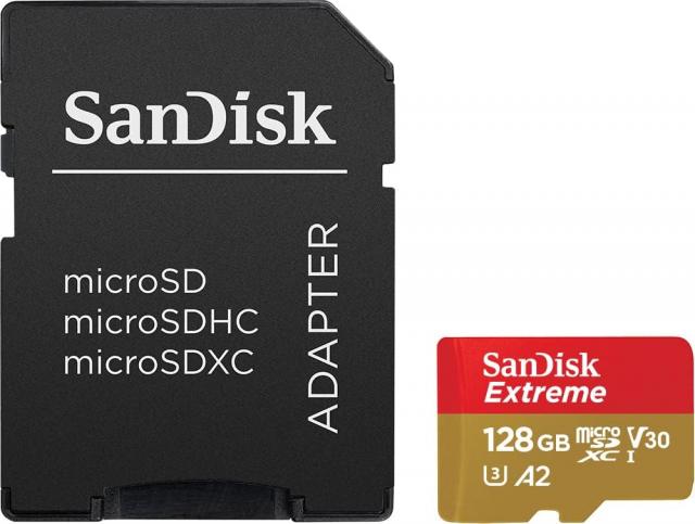 Карта памет SANDISK Extreme microSDXC, 128GB, За Dash Cameras и Drones, SD Adapter 