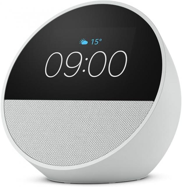 All-new Echo Spot (2024 release), Smart alarm clock with vibrant sound + Alexa, Glacier White 