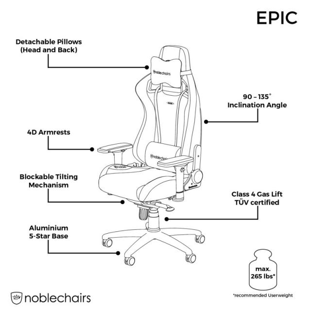 Геймърски стол noblechairs EPIC, Black Edition 