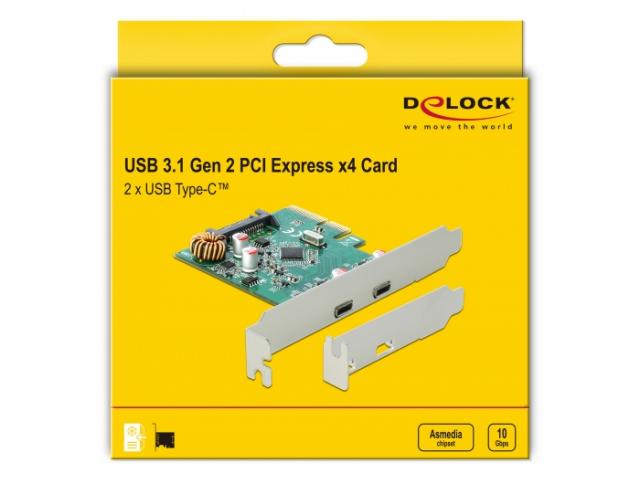 Delock PCI Express x4 Card to 2 x external SuperSpeed USB 10 Gbps (USB 3.1 Gen 2) USB Type-C female 