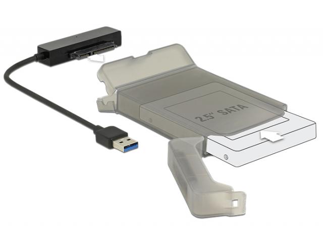 Конвертор Delock, USB 3.0 Type-A мъжко - SATA 6 Gb/s 22 pin, 2.5″ защитен калъф 