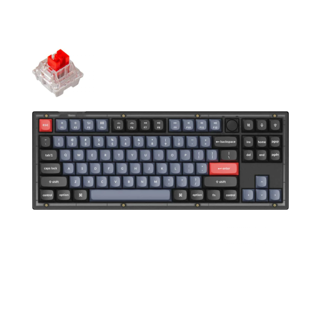 Mechanical Keyboard Keychron V3 TKL Knob QMK Frosted Black Translucent, Keychron K Pro Red Switch, RGB Backlight 