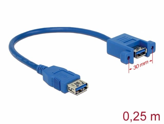 Delock Cable USB 3.0 Type-A female > USB 3.0 Type-A female panel-mount 25 cm 