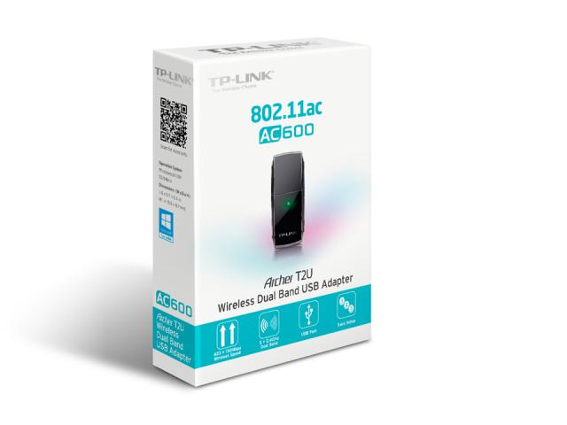 Безжичен адаптер TP-LINK Archer T2U, AC600, Dual band, USB, вградена антена 