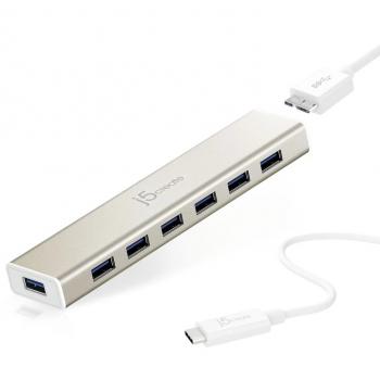 USB 3.0 7-port hub j5Create JCH377, 1:7, White