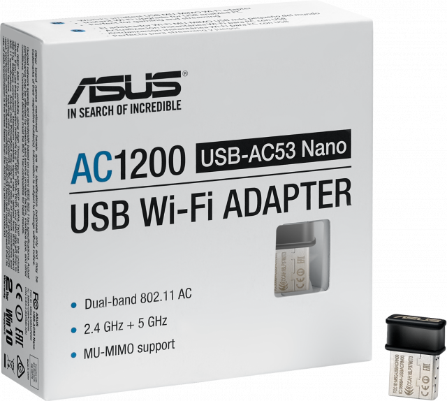 Безжичен USB Адаптер ASUS USB-AC53 Nano, AC1200 Dual-band USB Wi-Fi 