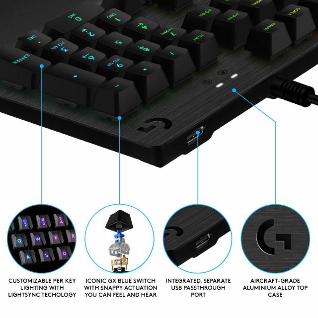 Gaming Mechanical keyboard Logitech, G513 Carbon RGB, GX Red Mechanical Switch 