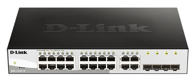 Суич D-Link DGS-1210-16/E, 16-портов 10/100/1000 Gigabit Smart Switch including 4 Combo 1000BaseT/SFP, управляем, за монтаж в шкаф 