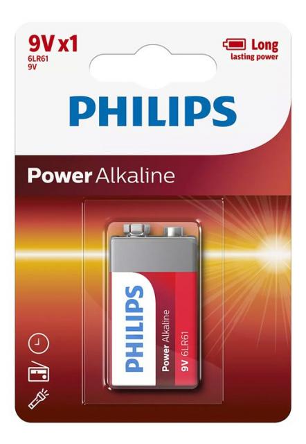 PHILIPS Power alkaline batteries 6LR61P1B / 10, 6LR61 9V, 1pc 