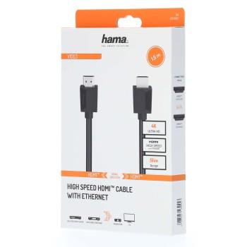 Кабел HAMA 205005, High-Speed, HDMI мъжко - HDMI мъжко, 4K,18Gbit/s, Ethernet, 1.5 м, Екраниран, Черен 