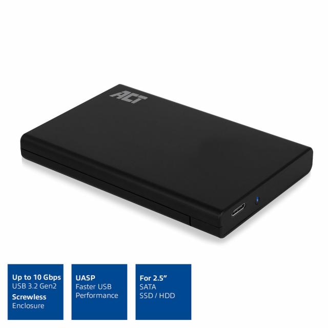 Чекмедже за твърд диск ACT AC1225, SATA, 2.5", USB-C 3.2 Gen2, Черен 