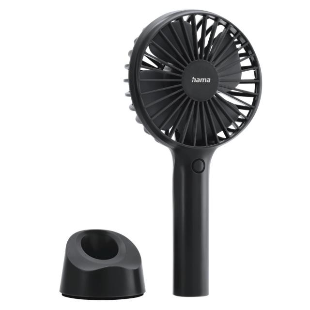 Hama Portable Hand Fan, Battery Chargeable via USB, 3 Levels, Base, blk 