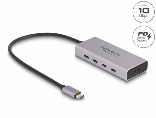 Докинг станция Delock, USB-C - 4 x USB-C, USB-C PD, 85 W, 10 Gbps 