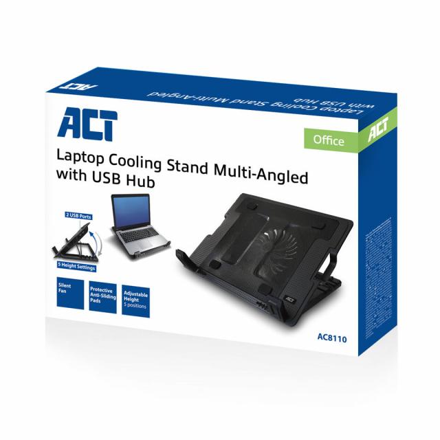 Laptop cooling stand, up to 17", adjustable height (5 positions), 2-port hub 