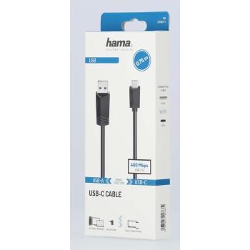 Кабел HAMA  USB-C мъжко - USB 2.0 A мъжко, 480Mbit/s,0.75 м, Черен 