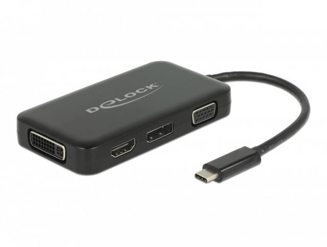 4in1 Adapter Delock 63929 USB-C - VGA / DVI / Displayport / HDMI Socket, Black 