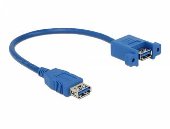 Delock Cable USB 3.0 Type-A female > USB 3.0 Type-A female panel-mount 25 cm