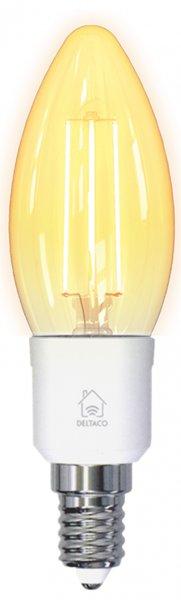 DELTACO SMART HOME LED filament lamp, E14, WiFI 2.4GHz, 4.5W, 400lm, dimmable, 1800K-6500K, 220-240V, white 