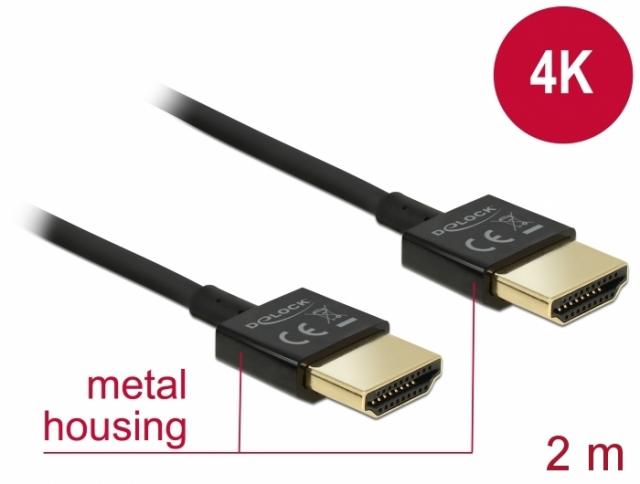 Delock Cable High Speed HDMI with Ethernet - HDMI-A male > HDMI-A male 3D 4K 2 m Slim High Quality 
